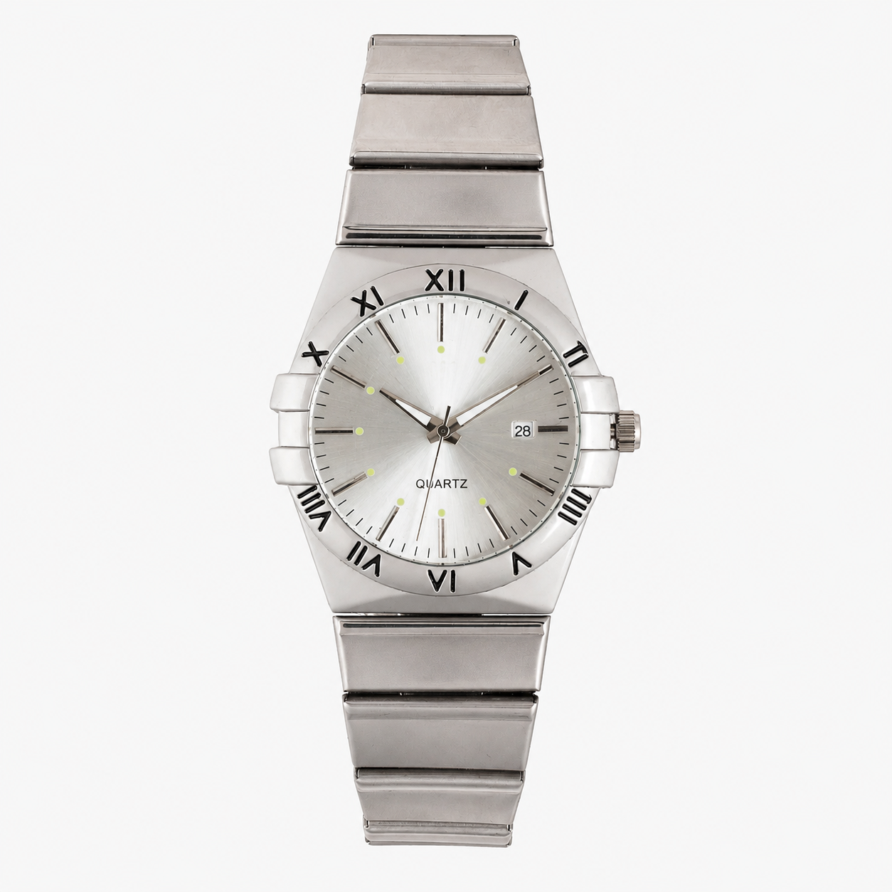 Men's Linked Quartz Analog Watch Round Dial Metal Bracelet with Date