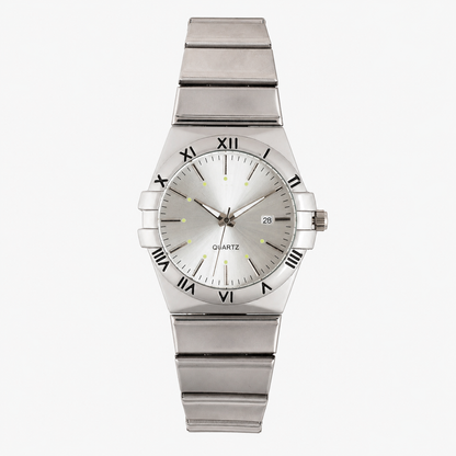 Men's Linked Quartz Analog Watch Round Dial Metal Bracelet with Date