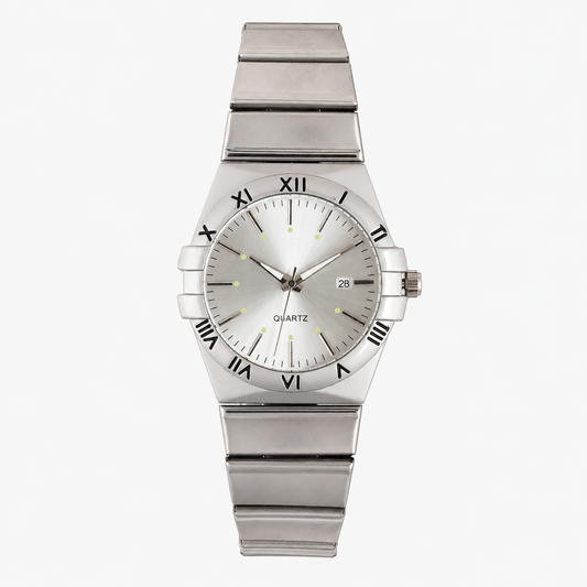Men's Linked Quartz Analog Watch Round Dial Metal Bracelet with Date