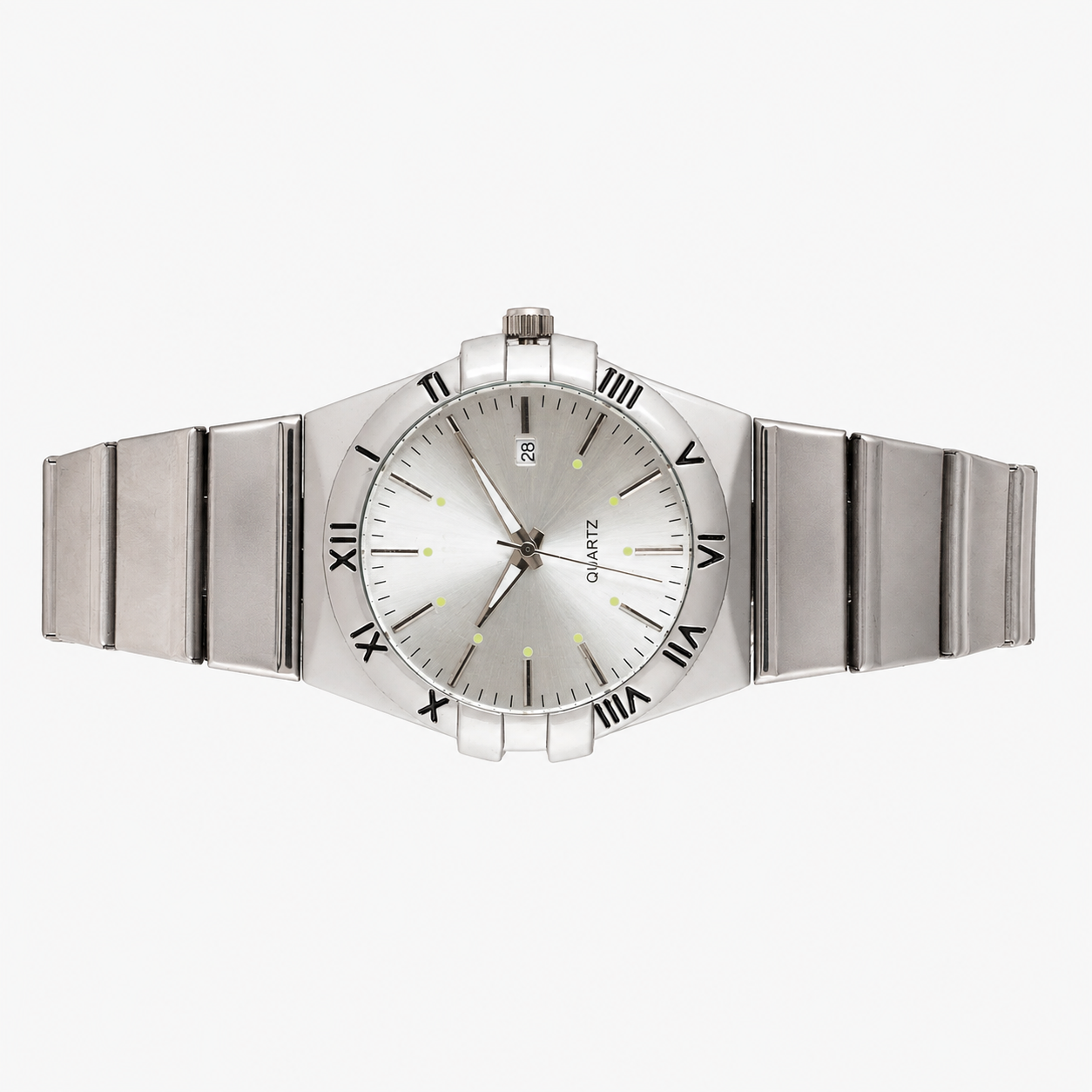 Men's Linked Quartz Analog Watch Round Dial Metal Bracelet with Date