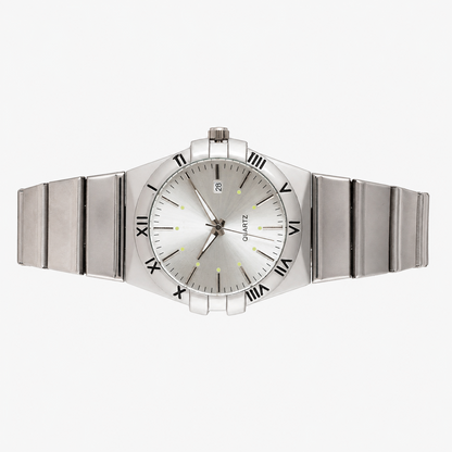 Men's Linked Quartz Analog Watch Round Dial Metal Bracelet with Date