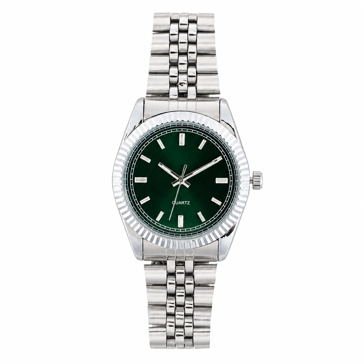 Men's Sporty Mesh Quartz Analog Watch Round Alloy Case with Ribbed Bezel