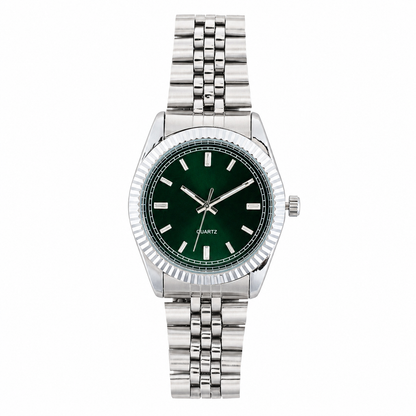 Men's Sporty Mesh Quartz Analog Watch Round Alloy Case with Ribbed Bezel