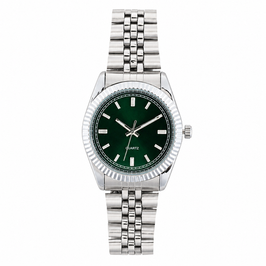 Men's Sporty Mesh Quartz Analog Watch Round Alloy Case with Ribbed Bezel