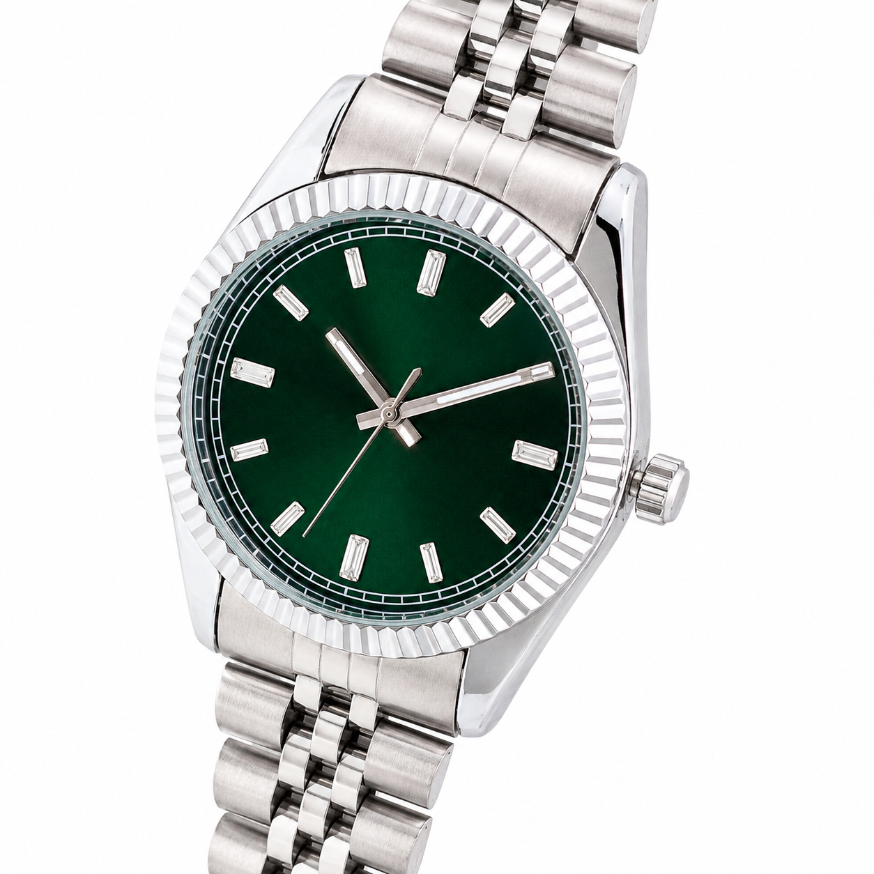 Men's Sporty Mesh Quartz Analog Watch Round Alloy Case with Ribbed Bezel