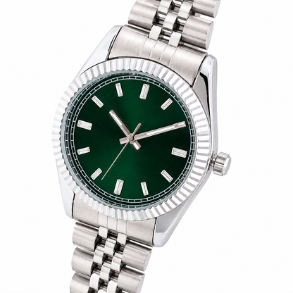 Men's Sporty Mesh Quartz Analog Watch Round Alloy Case with Ribbed Bezel