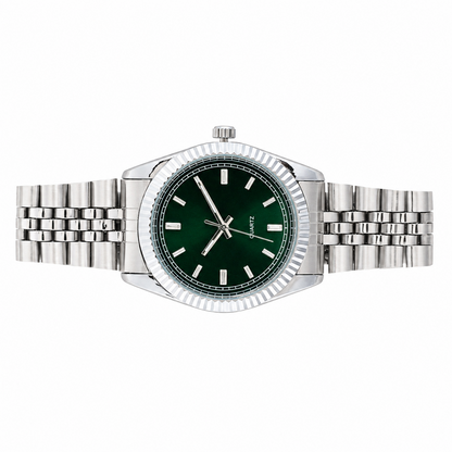 Men's Sporty Mesh Quartz Analog Watch Round Alloy Case with Ribbed Bezel
