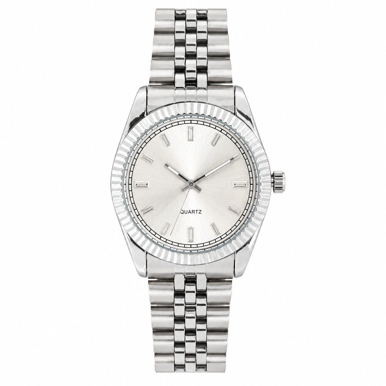 Men's Sporty Mesh Quartz Analog Watch White Dial with Ribbed Bezel