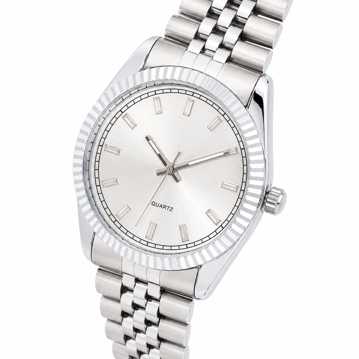 Men's Sporty Mesh Quartz Analog Watch White Dial with Ribbed Bezel