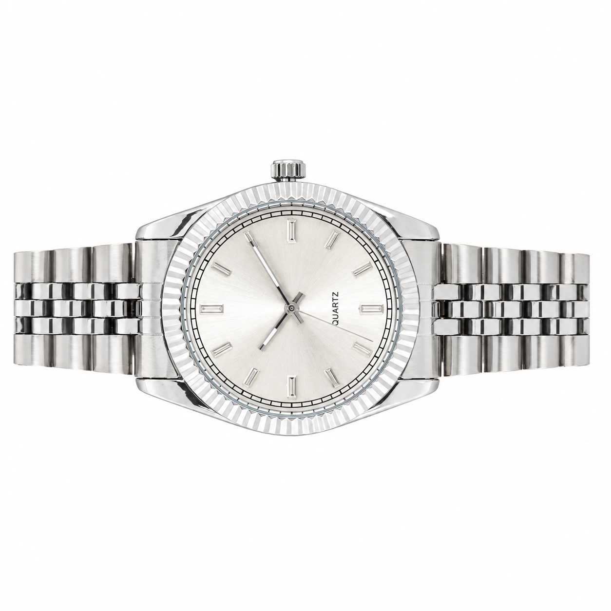 Men's Sporty Mesh Quartz Analog Watch White Dial with Ribbed Bezel