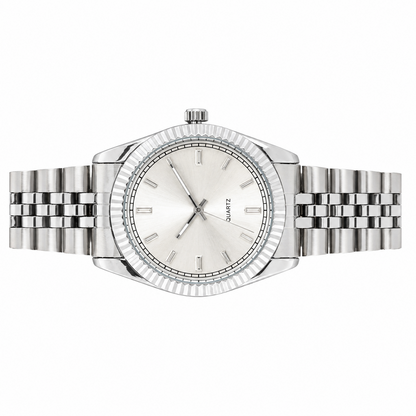 Men's Sporty Mesh Quartz Analog Watch White Dial with Ribbed Bezel