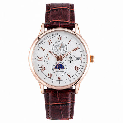 Men’s White Dial Brown Strap Quartz Analog Watch