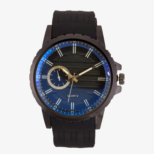 Men's Sporty Analog Watch with Roman Index Dual Dial Black Strap