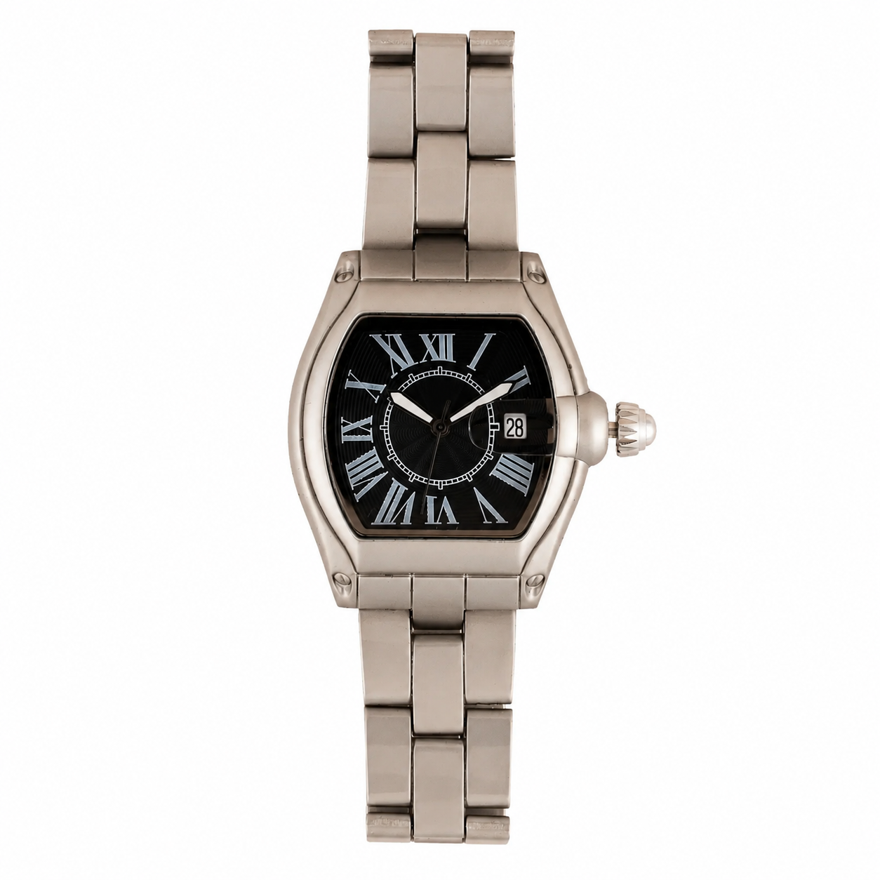 Tonneau Roman Mens Black Quartz Watch Wear and Watch