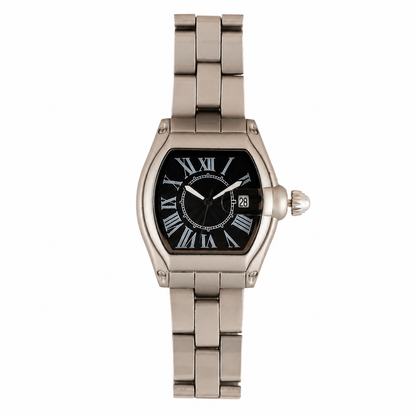Tonneau Roman Mens Black Quartz Watch Wear and Watch
