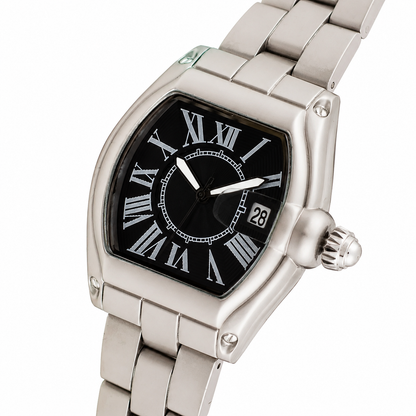 Tonneau Roman Mens Black Quartz Watch Wear and Watch