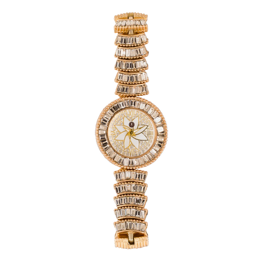 Women’s Gold Crystal Bracelet Round Dial Quartz Watch
