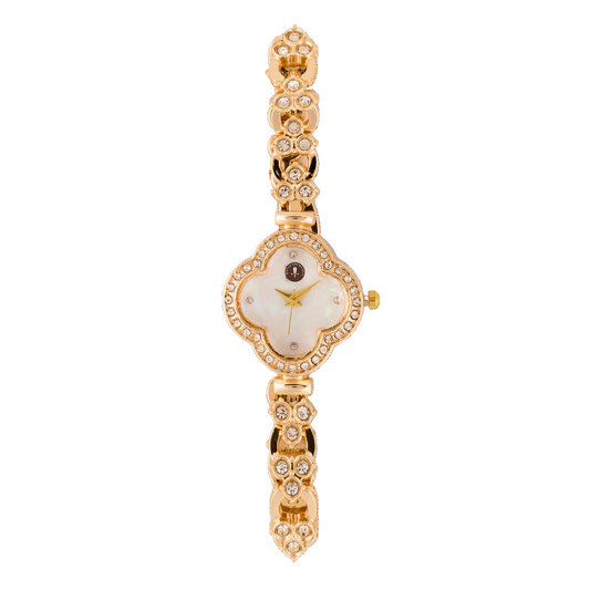 Women’s Gold Floral Dial Crystal Bracelet Quartz Watch