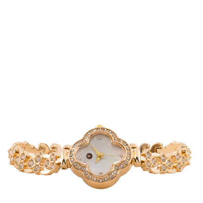 Women’s Gold Floral Dial Crystal Bracelet Quartz Watch