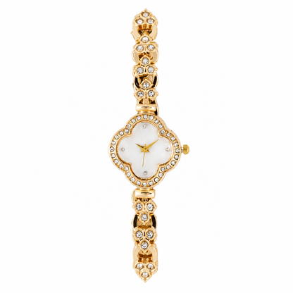 Women’s Gold Floral Dial Crystal Bracelet Quartz Watch