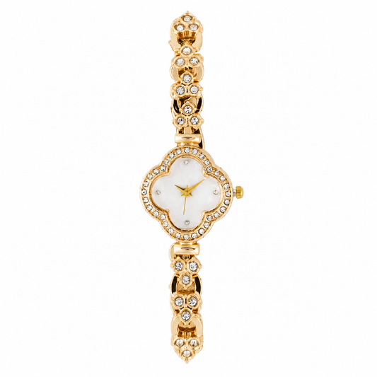 Women’s Gold Floral Dial Crystal Bracelet Quartz Watch