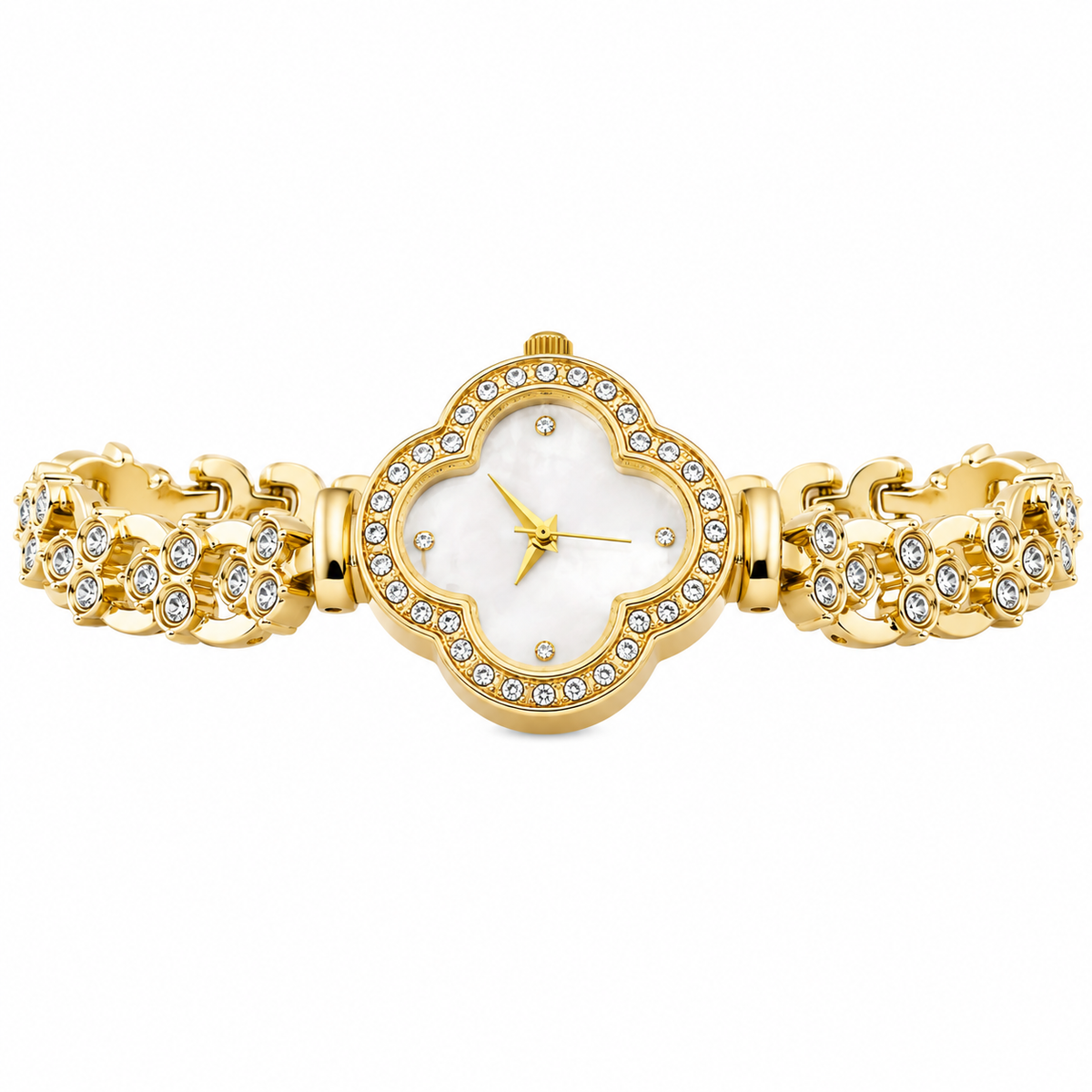 Women’s Gold Floral Dial Crystal Bracelet Quartz Watch