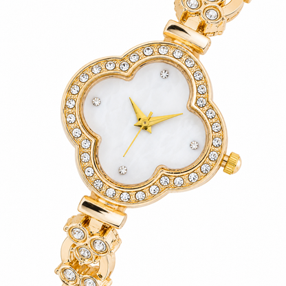 Women’s Gold Floral Dial Crystal Bracelet Quartz Watch