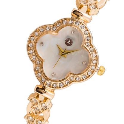 Women’s Gold Floral Dial Crystal Bracelet Quartz Watch