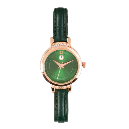 Women’s Green Leather Strap Rose Gold Case Quartz Watch