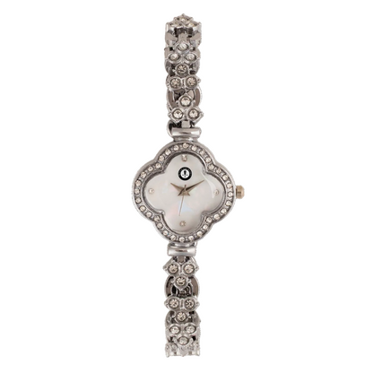 Women’s Silver Floral Dial Crystal Bracelet Quartz Watch