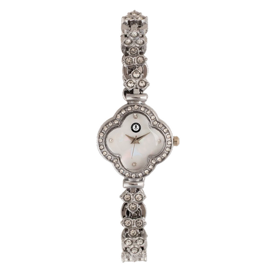 Women’s Silver Floral Dial Crystal Bracelet Quartz Watch