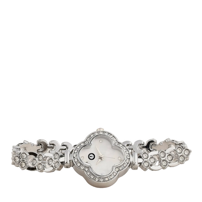 Women’s Silver Floral Dial Crystal Bracelet Quartz Watch