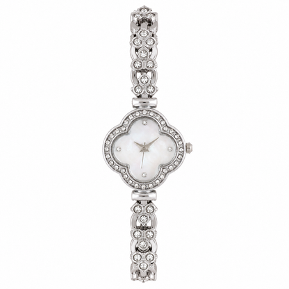 Women’s Silver Floral Dial Crystal Bracelet Quartz Watch