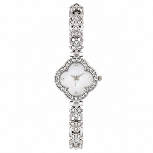 Women’s Silver Floral Dial Crystal Bracelet Quartz Watch