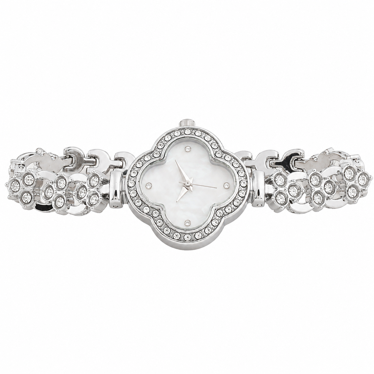 Women’s Silver Floral Dial Crystal Bracelet Quartz Watch