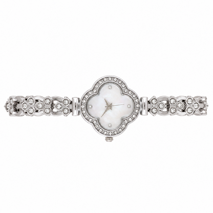 Women’s Silver Floral Dial Crystal Bracelet Quartz Watch