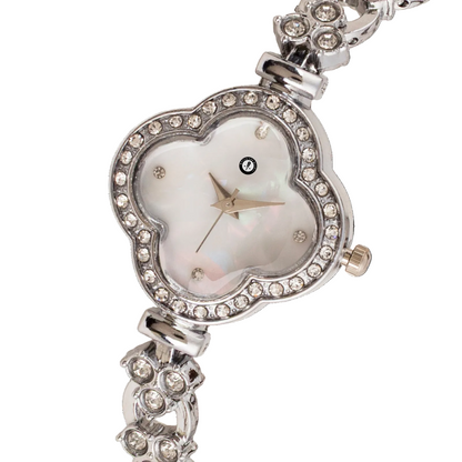 Women’s Silver Floral Dial Crystal Bracelet Quartz Watch