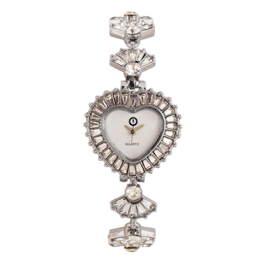 Women’s Silver Heart Dial Crystal Bracelet Quartz Watch