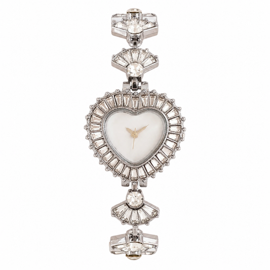 Women’s Silver Heart Dial Crystal Bracelet Quartz Watch