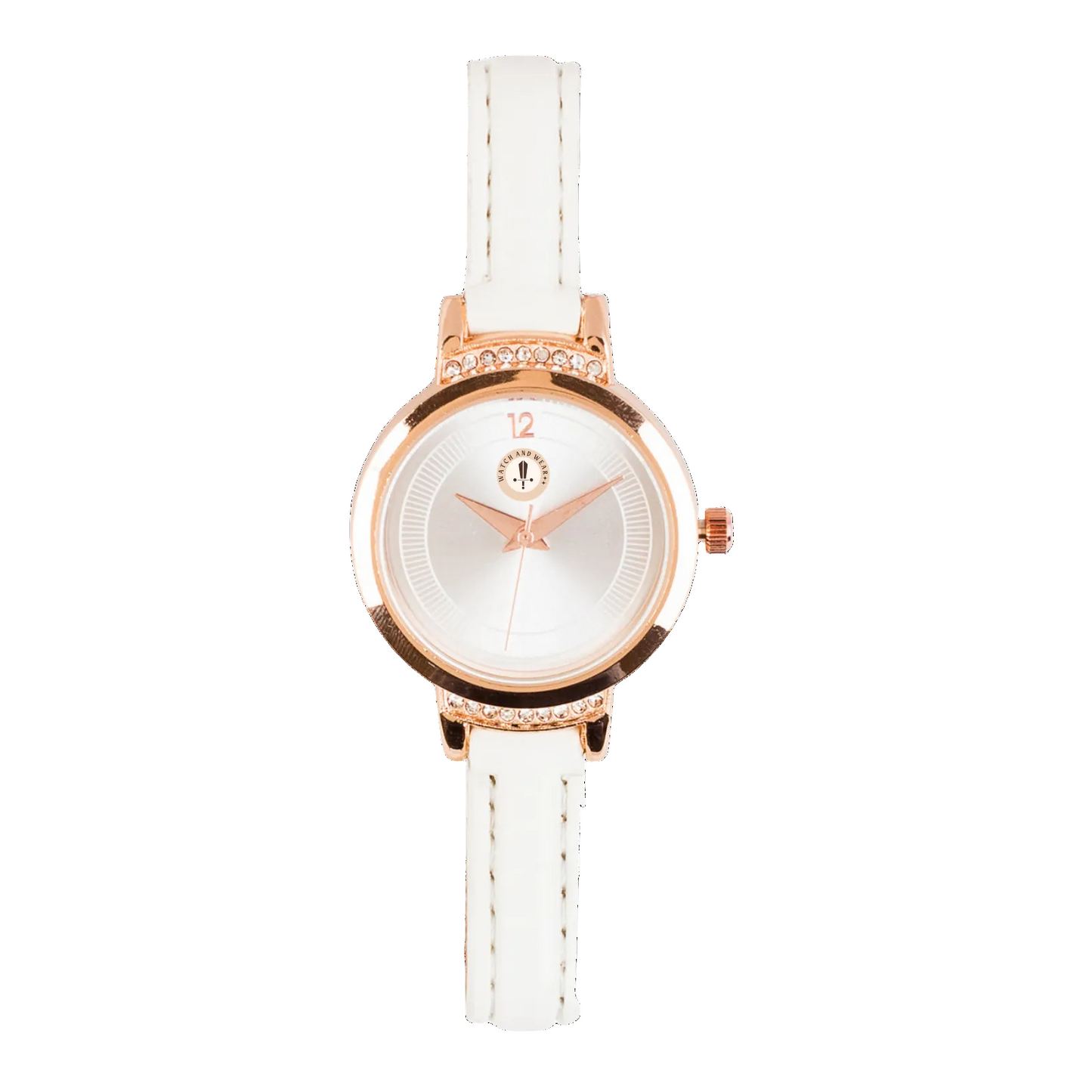 Women’s White Leather Strap Rose Gold Case Quartz Watch