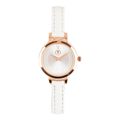 Women’s White Leather Strap Rose Gold Case Quartz Watch