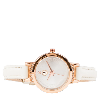 Women’s White Leather Strap Rose Gold Case Quartz Watch