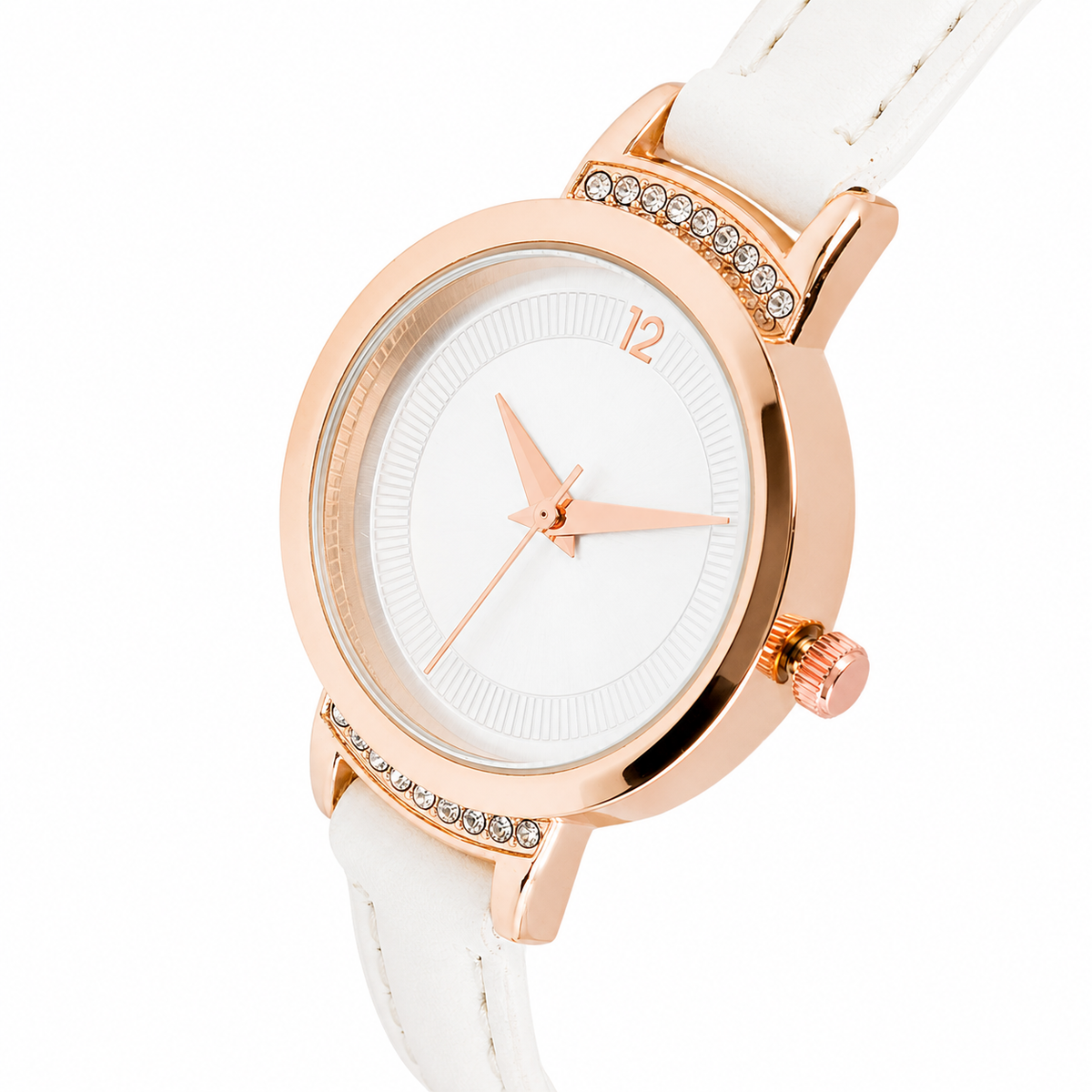 Women’s White Leather Strap Rose Gold Case Quartz Watch