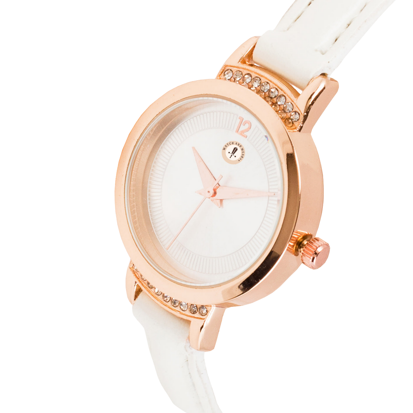 Women’s White Leather Strap Rose Gold Case Quartz Watch