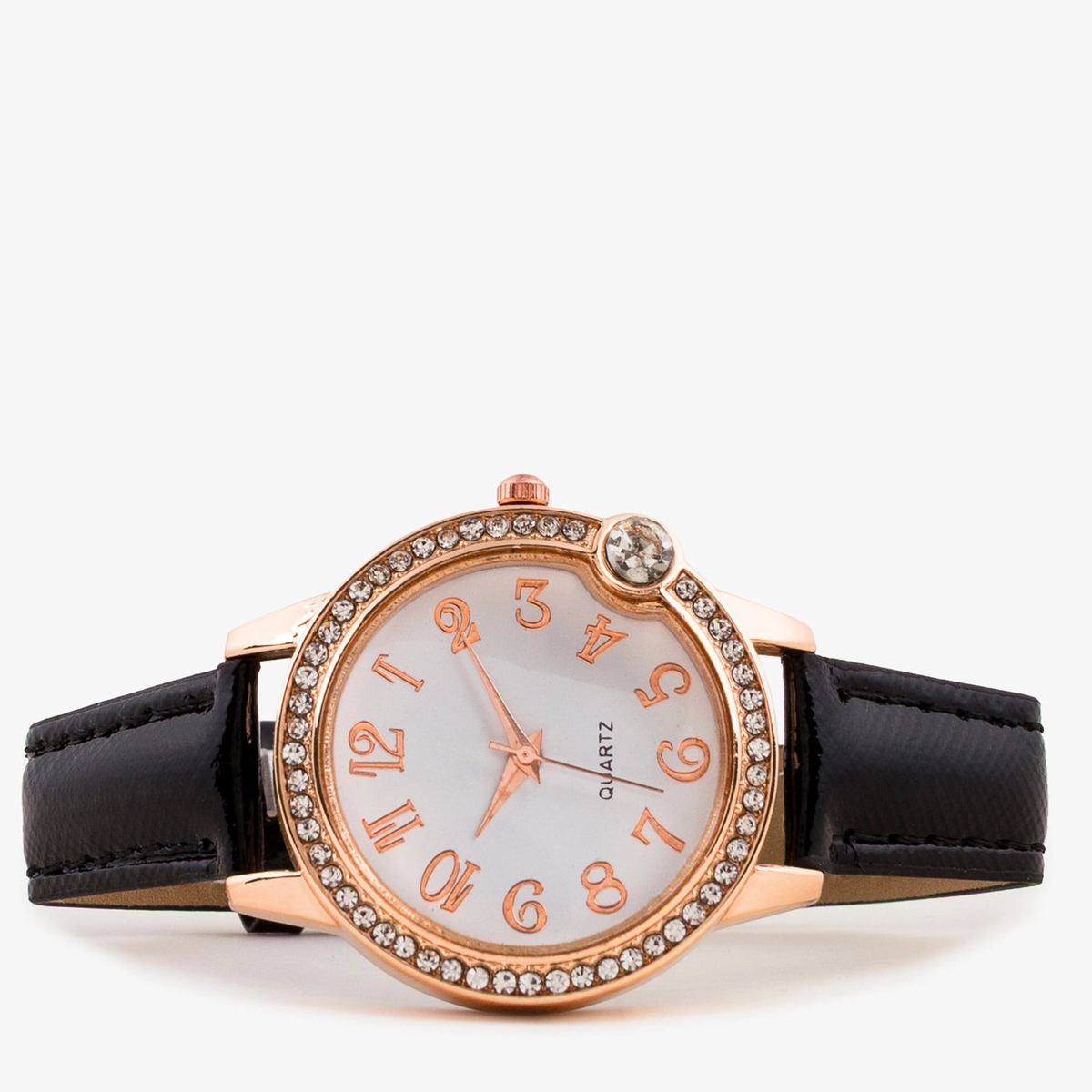 Women's Black Elegant Crystal Bezel Watch with Numeric Dial