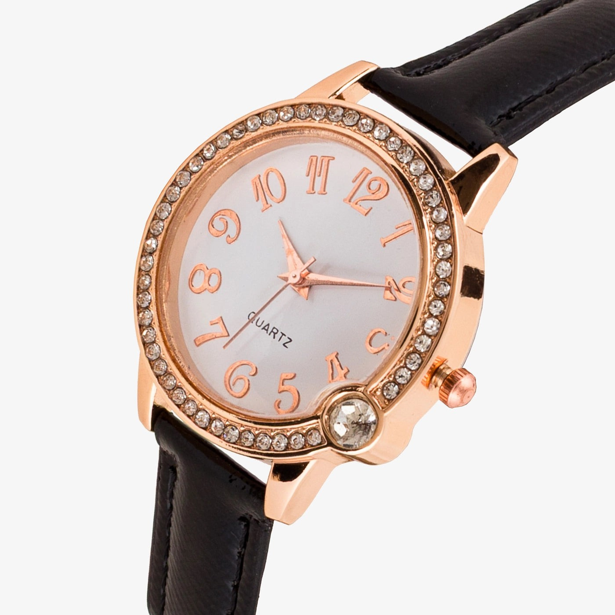Women's Black Elegant Crystal Bezel Watch with Numeric Dial
