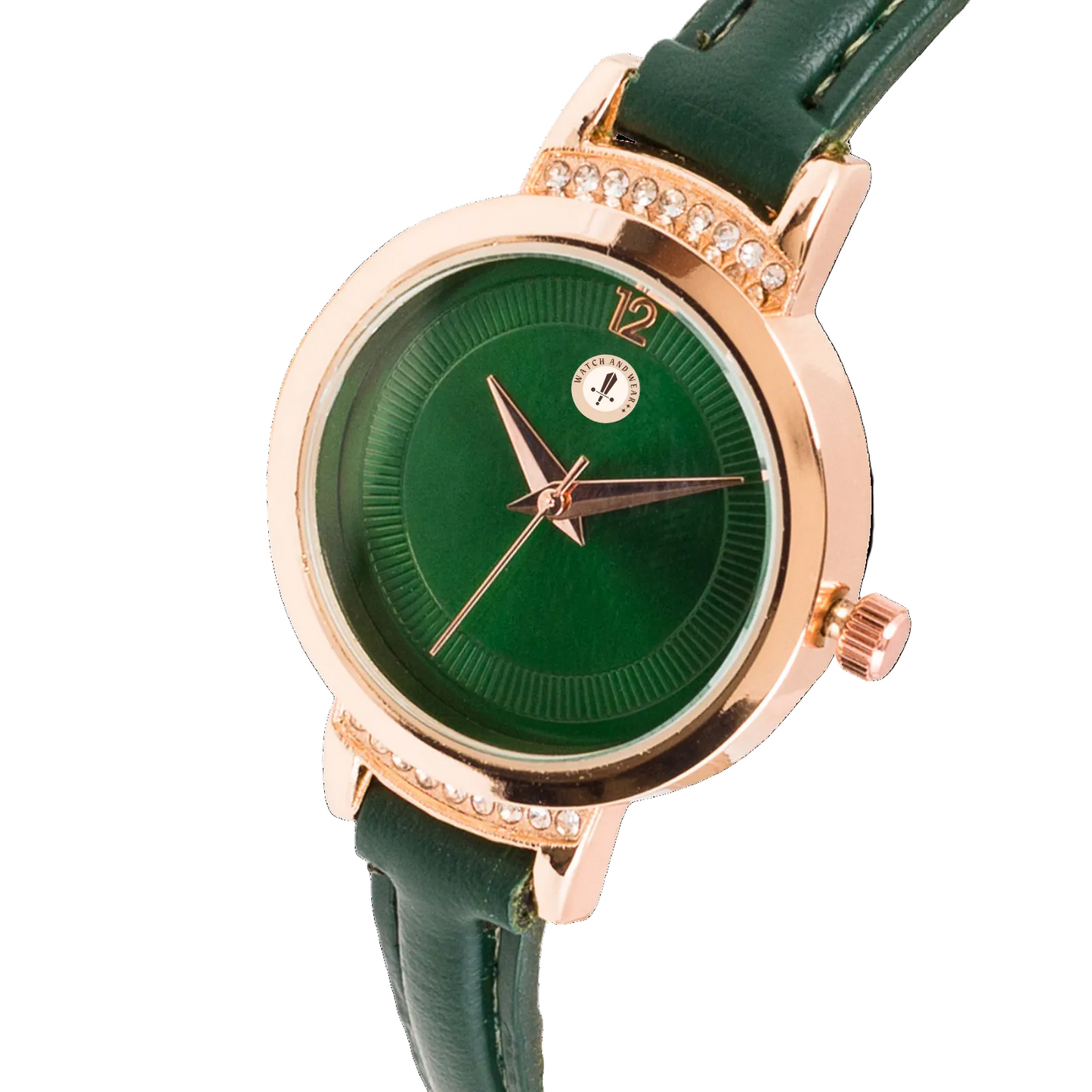 Women’s Green Leather Strap Rose Gold Case Quartz Watch