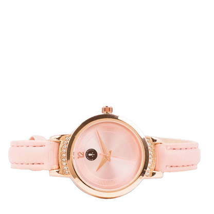Womens Elegant Pink Leather Strap Rose Gold Watch
