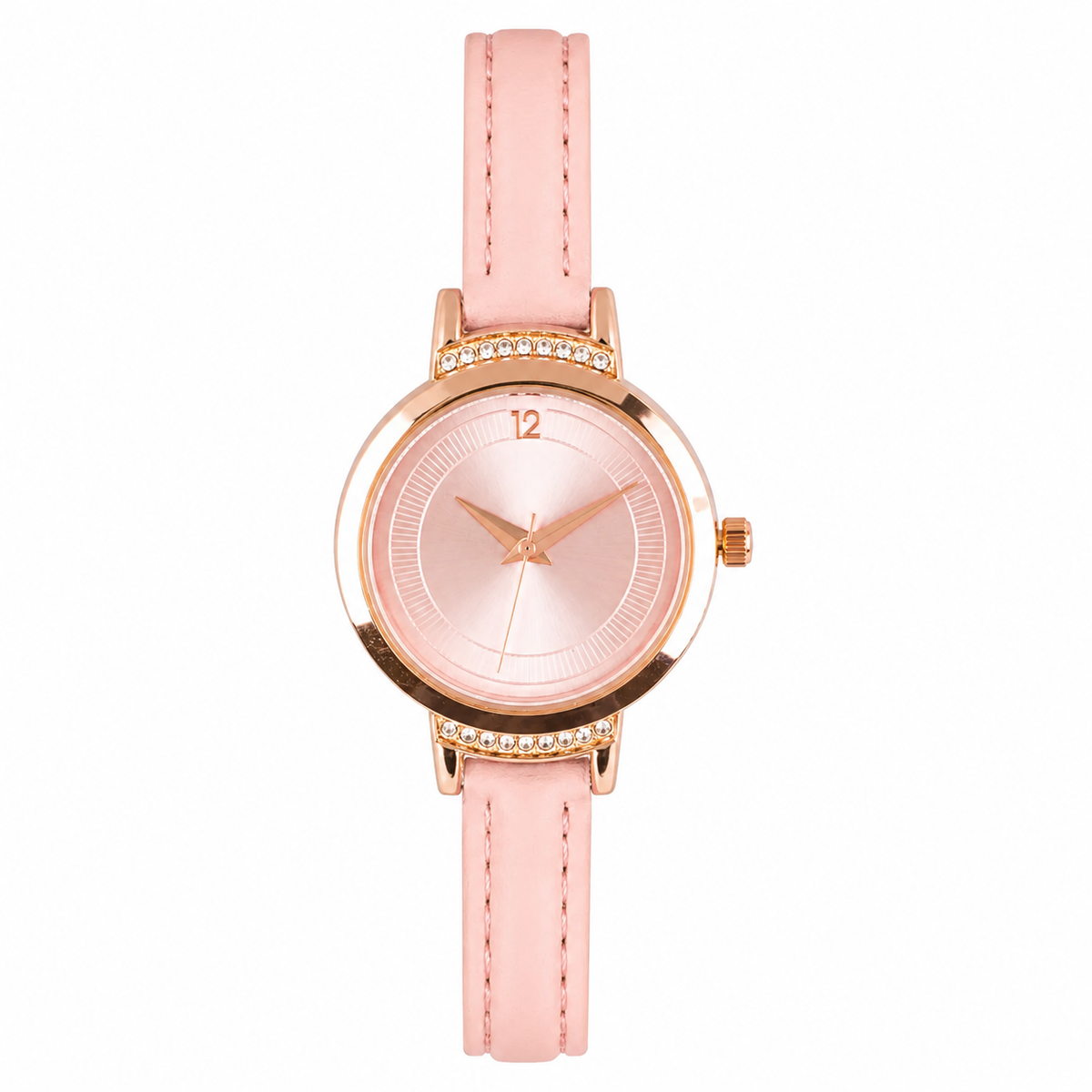 Womens Elegant Pink Leather Strap Rose Gold Watch