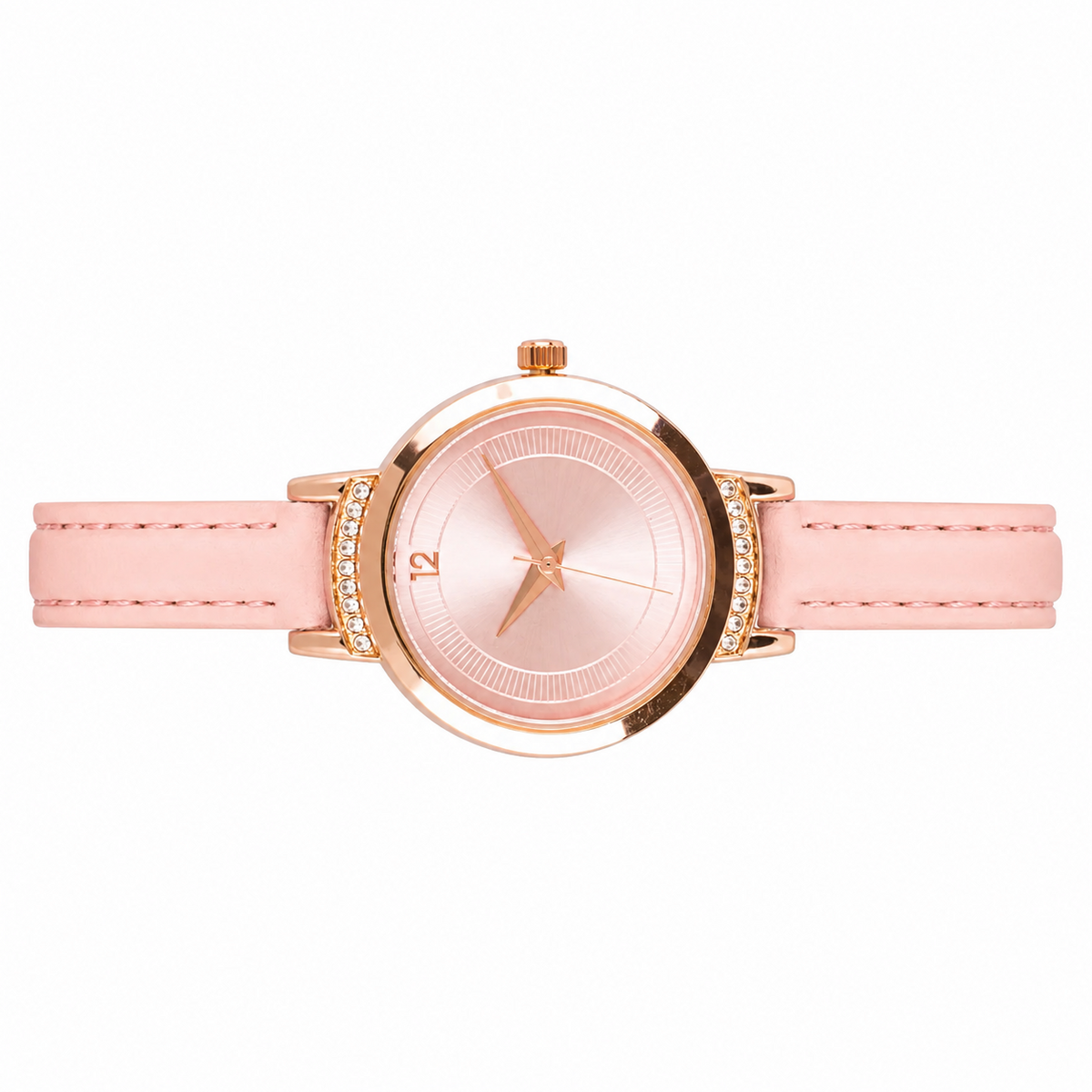 Womens Elegant Pink Leather Strap Rose Gold Watch